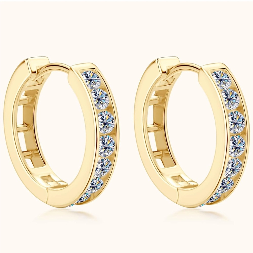 14k Diamond Huggie Hoop Earrings